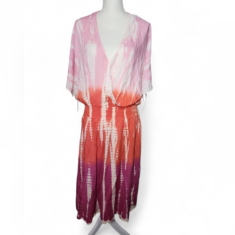 Simply Southern Colorful Lightweight Rayon Batik TieDye Smocked Dress‎ Size XL